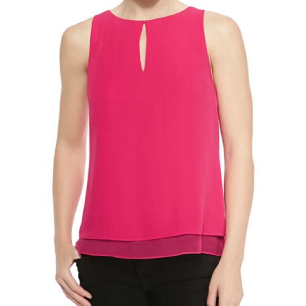 Diane von Furstenberg Raica Pink 100% Silk Sleeveless Layered Top W/ Keyhole
